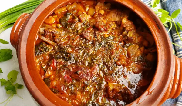 Home baked white bean casserole with smoked pork ribs (slow cooked)